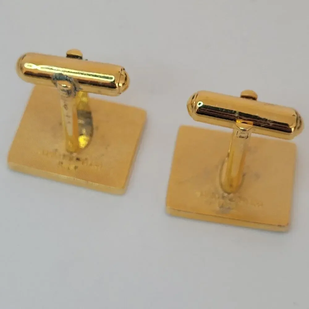 Mario Valentino MV Gold Red Black Tone Rectangle Logo Cufflinks Designer Vintage